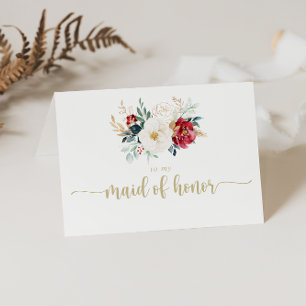 Klassisches Gold-Burgund-Weiß-Blumen-Brautparty- Dankeskarte