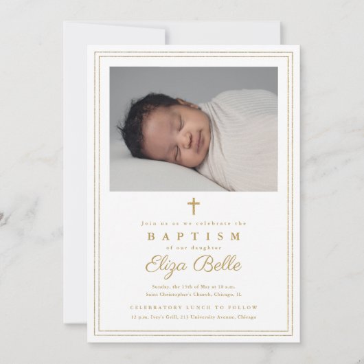 Klassisches Gold Cross Religiöse Taufe & Christeni Einladung (Vorderseite)