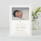 Klassisches Gold Cross Religiöse Taufe & Christeni Einladung (Stehend Vorderseite)