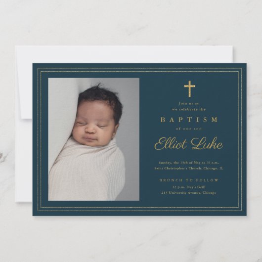 Klassisches Gold Cross Religiöse Taufe & Christeni Einladung (Vorderseite)