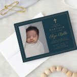 Klassisches Gold Cross Religiöse Taufe & Christeni Einladung<br><div class="desc">Diese klassische Elegant Gold Cross Baby Foto Baptism Invitation verfügt über einen einfachen goldenen Glitzer Rahmen und Kreuz,  Skriptnamen,  vertikales Foto und sauberen und schicken bearbeitbaren Text. Klicken Sie auf die Schaltfläche Bearbeiten,  um dieses Design anzupassen.</div>