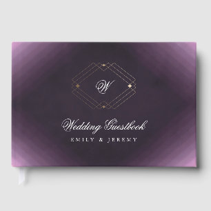 Klassisches Gold-Deko Lila Kalligrafie-Monogramm Gästebuch