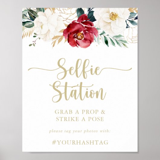 Klassisches Gold Floral Selfie Station-Zeichen Poster (Vorne)