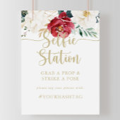 Klassisches Gold Floral Selfie Station-Zeichen Poster
