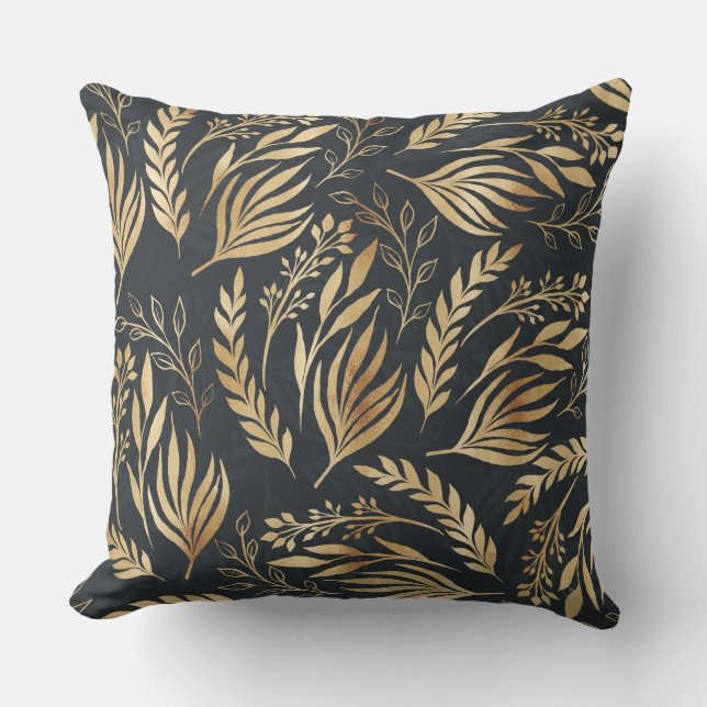 Klassisches Gold Foliage Botanisches Grau Design Kissen (Vorderseite)