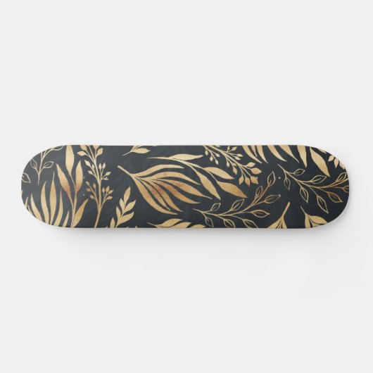 Klassisches Gold Foliage Botanisches Grau Design Skateboard (Horizontal)