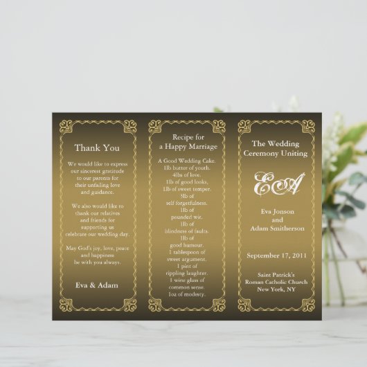 Klassisches Gold für das Hochzeitsprogramm (Stehend Vorderseite)
