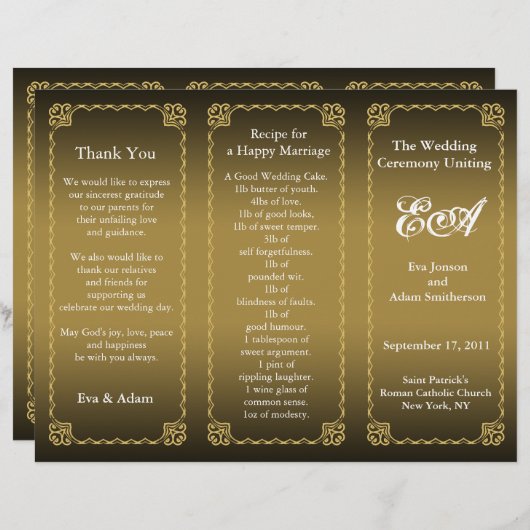 Klassisches Gold für das Hochzeitsprogramm (Vorne/Hinten)