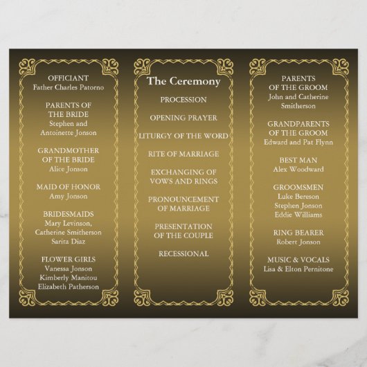 Klassisches Gold für das Hochzeitsprogramm (Rückseite)