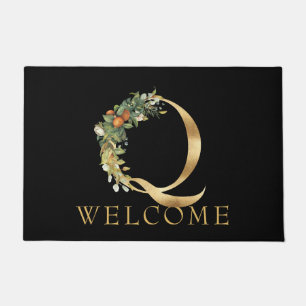 Klassisches Gold Monogram Q mit Obst und Blume Fußmatte