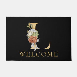 Klassisches Gold Monogramm L mit floraler Anordnun Fußmatte