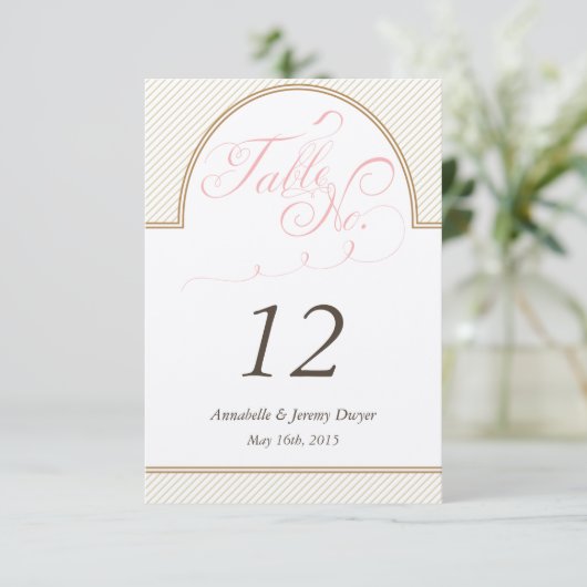 Klassisches Gold Stripes Tischnummer (Stehend Vorderseite)