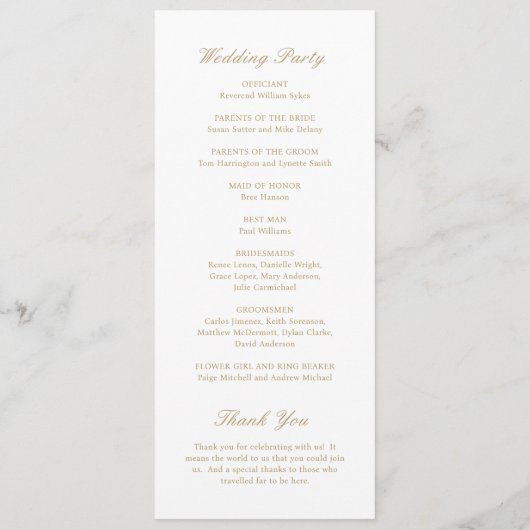 Klassisches Gold Traditionelle Hochzeit Programm (Rückseite)