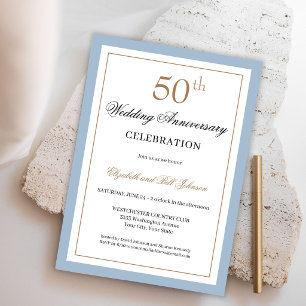 Klassisches Gold und Blau zum 50. Hochzeitstag Einladung