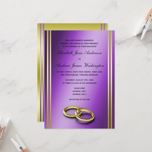Klassisches Gold und Lila, Hochzeiten Einladung (Vorderseite/Rückseite Beispiel)