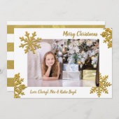 Klassisches Gold und Weißes Foto Weihnachten Einladung (Vorne/Hinten)