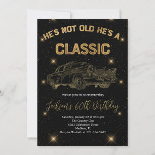 Klassisches goldenes Auto zum Geburtstag feiern Einladung