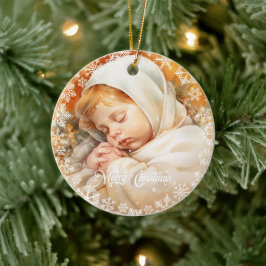 Klassisches goldfarbenes Baby Jesus schläft Keramik Ornament