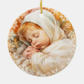 Klassisches goldfarbenes Baby Jesus schläft Keramik Ornament (Hinten)