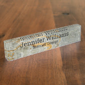 klassisches goldgraues Marmorskript Namensplakette (Seite)