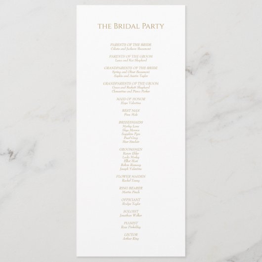 Klassisches Goldgrün-Hochzeitsprogramm Programm (Rückseite)