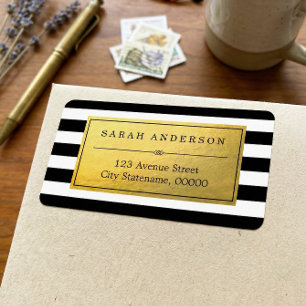Klassisches Goldlabel und Schwarz-weiße Streifen Adressaufkleber
