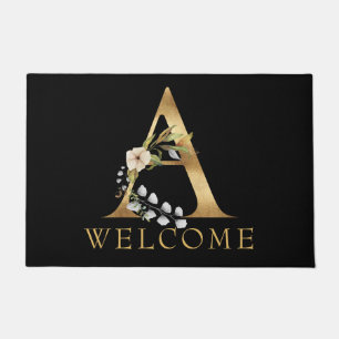 Klassisches Goldmonogramm A mit Blume Doormat Fußmatte