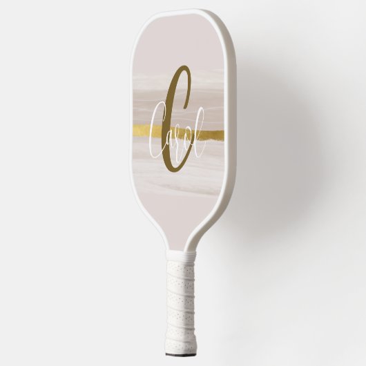 Klassisches goldneutrales Monogramm Pickleball Schläger (Links)