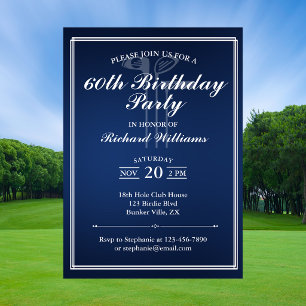 Klassisches Golf-Thema Blau Weiß 60. Geburtstag Einladung
