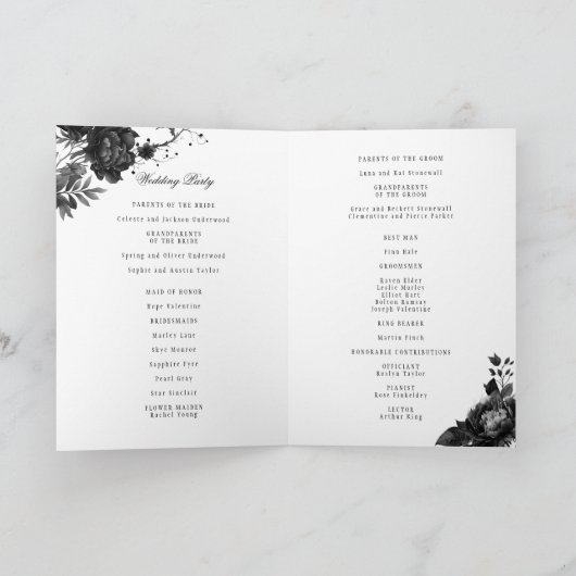 Klassisches Gothic White Wedding Folding Programm (Innenseite)
