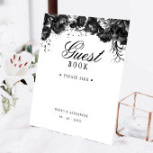 Klassisches Gothic White Wedding Gästebuch Sockelschild