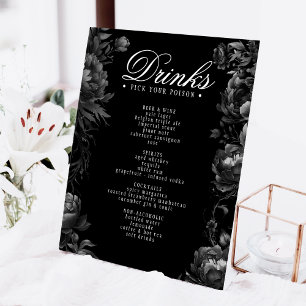 Klassisches Gotisches Black Wedding Drinks Menü Sockelschild