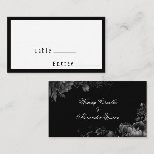 Klassisches Gotisches Black Wedding Menü - Flat Platzkarte (Vorne/Hinten)