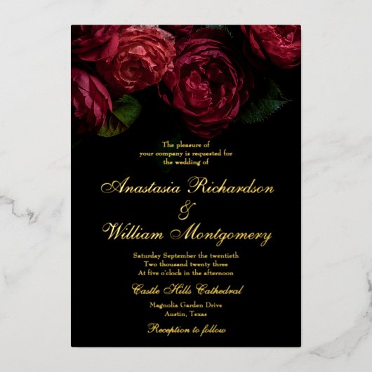 Klassisches Gotisches Elegantes Schwarzes & Gold H Folieneinladung (Vorderseite)