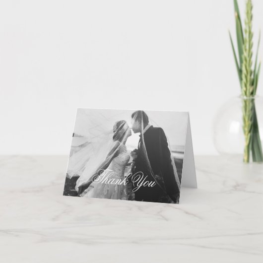 Klassisches Gotisches White Wedding Foto geklappt Dankeskarte (Vorderseite)