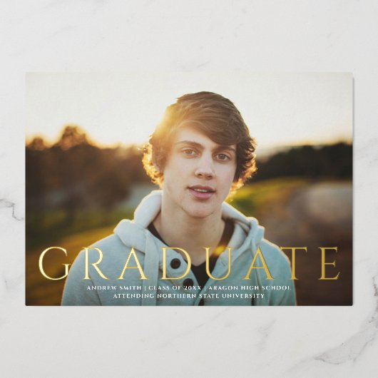 Klassisches Graduate Foto | ABSCHLUSS REAL Folieneinladung (Vorderseite)