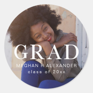 Klassisches Graduate-Foto und Name-Aufkleber Runder Aufkleber