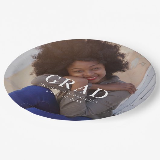 Klassisches Graduate Foto und Name Pappteller (Schrägansicht)