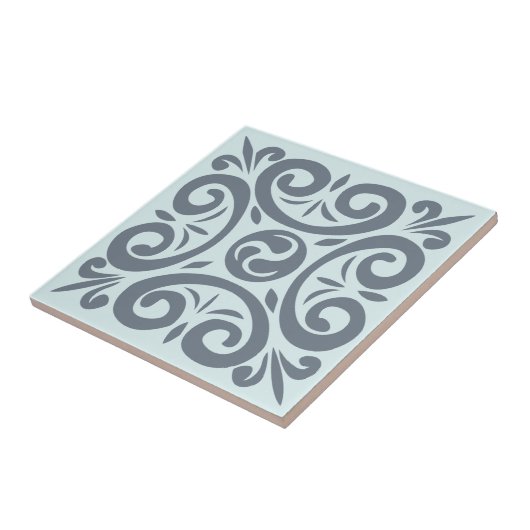 Klassisches Grau auf hellblauen Intricate-Mustern Fliese (Seite)