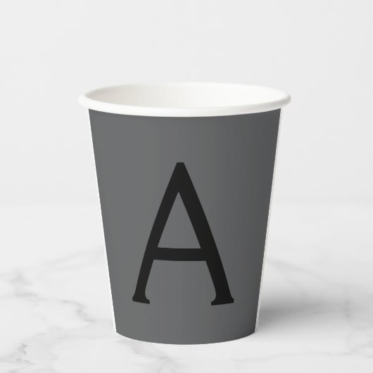 Klassisches Grau Einfaches Monogramm Name Initiale Pappbecher (Vorderseite)