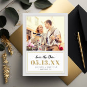 Klassisches Grau- und Gold-Foto Save the Date