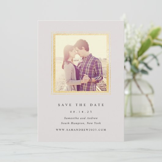 Klassisches Grau- und Goldrahmen-Foto Save the Dat Save The Date (Stehend Vorderseite)