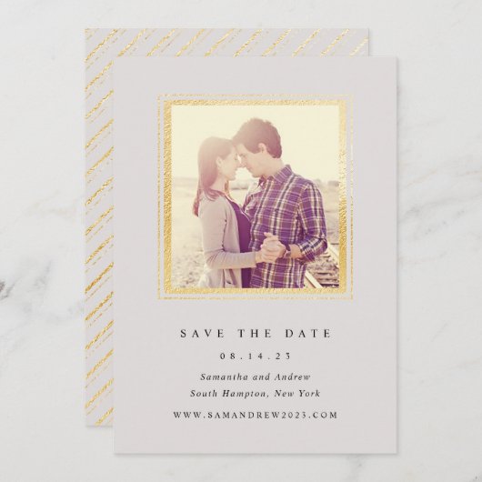 Klassisches Grau- und Goldrahmen-Foto Save the Dat Save The Date (Vorne/Hinten)