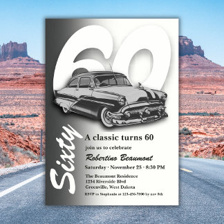 Klassisches graues Auto wird 60 Einladung