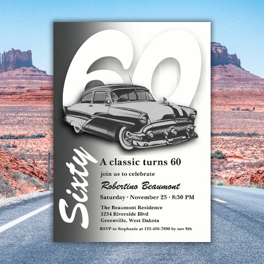 Klassisches graues Auto wird 60 Einladung