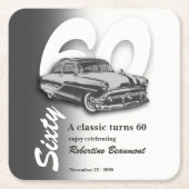 Klassisches graues Auto wird 60 Jahre alt Rechteckiger Pappuntersetzer (Vorderseite)