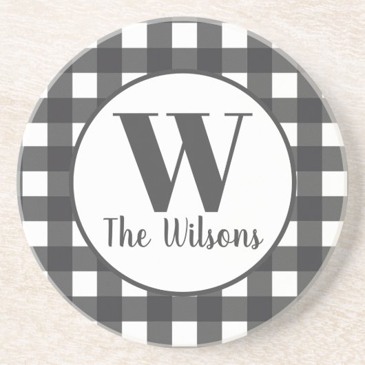 Klassisches graues Buffalo-Kariertes Monogramm Getränkeuntersetzer (Vorne)
