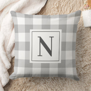Klassisches graues Gingham-Karo-Monogramm Anfangsb Kissen