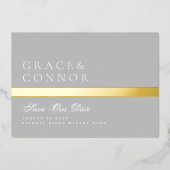 Klassisches Graues Golden Stripe Foto Save the Dat Folieneinladung (Vorderseite)