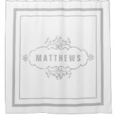 Klassisches graues Script Monogram Duschvorhang (Vorderseite)